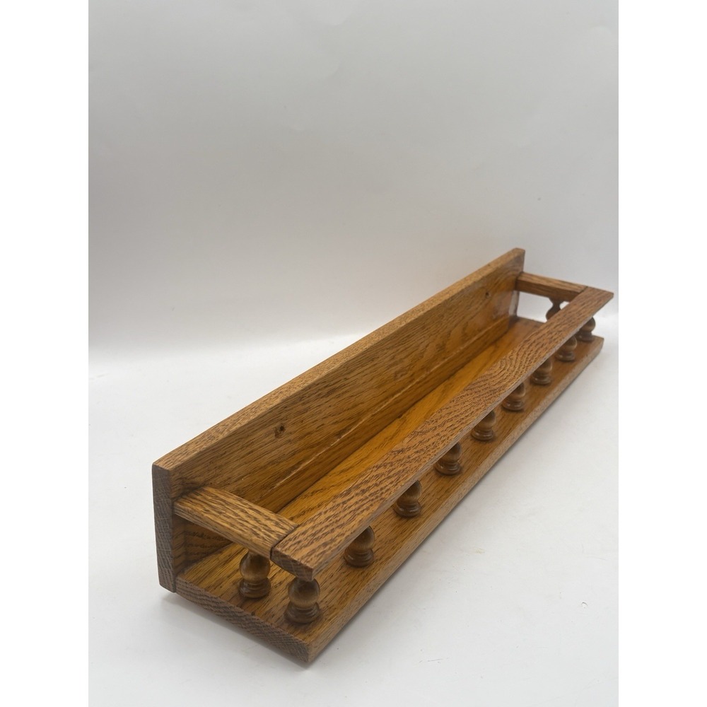 Vintage Spindle Rail Solid Oak Wood Wall Mounted Shelf 16" Handmade